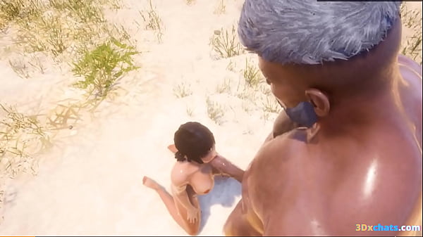 3d Un homme m&ucirc;r baise une salope sur la plage