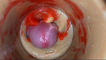 Camera deep inside tight pussy captures huge cum explosion 4k