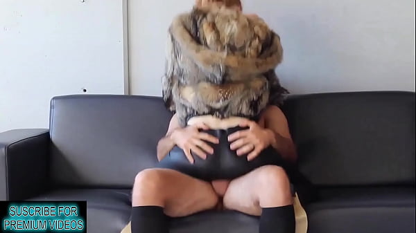 CLOSE UP PUSSY FUCK with BUTT PLUG. COWGIRL in fur coat, high heels and leather leggings. Close up dick riding inside tight pussy!