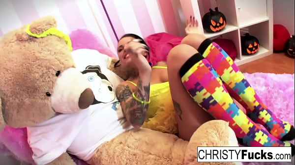 Hot Christy Mack dresses up for Halloween then plays with herself