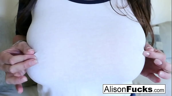 Big Tit Alison Tyler rubs her giant knockers before pleasuring herself