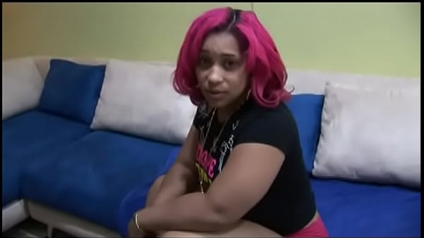 Busty ebony slut spreads her legs and fucks her pink haired girlfriend with huge