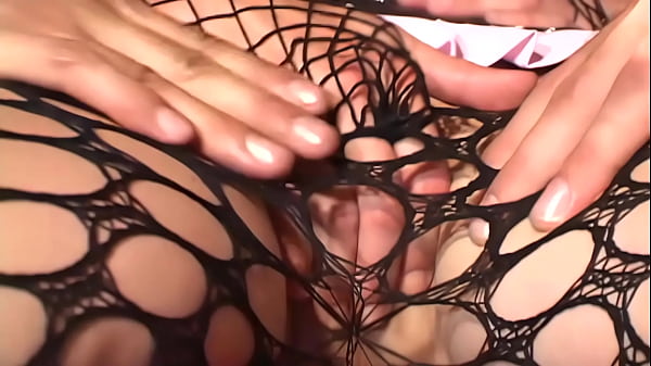 Threesome with brunette slut in fishnet stocking and high heels