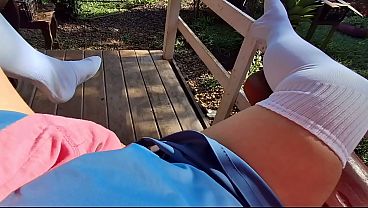Cute girl in a XXX video inserts her fingers before going to university; she likes it when the neighbors watch.