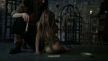 A wild naked witch-beast is given a juicy bone to gnaw on before she is hoisted up to be teased and drips from every hole (preview)