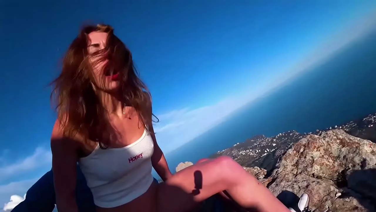 Risky Public fuck on a cliff. Amateur Mia Bandini