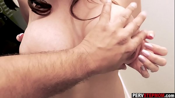 Busty MILF stepmom wash a stepsons big cock in her pussy