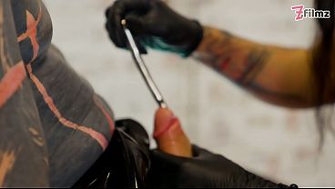 Three Cruel Latex Goddesses Destroy Tattooed Slave with Deep Sounding & Urethral Fingering