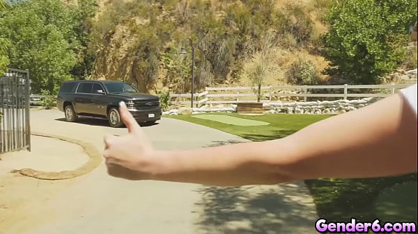 Hitchhiking tranny Dane Stewart picked up by a friendly guy Jamie French. They go for a ride in the car but soon ends up fucking outdoor!