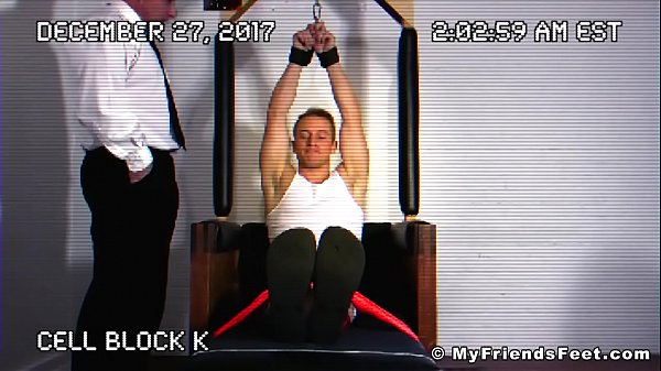 Download Video - Two pervs tickling tied up jock all over his body in the prison