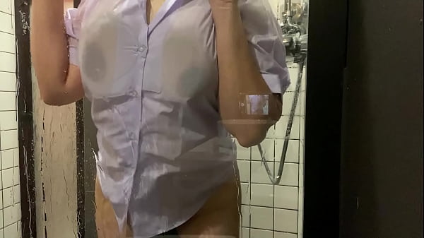 student with very big breasts gets fucked in the bathroom.