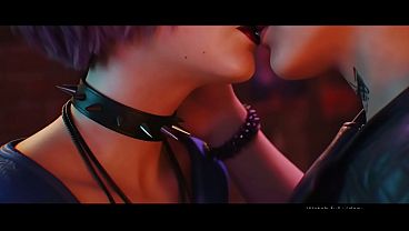 Misty Olszewski x Clara Lille lesbian kissing (Cyberpunk 2077, Watch Dogs /AI generated)
