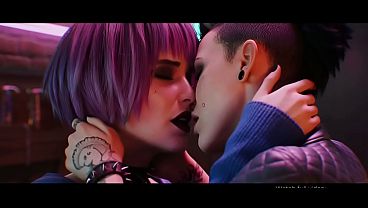 ミスティ・オルシェウスキーとクララ・リルのレズビアンキス（サイバーパンク2077、ウォッチドッグス／AI生成）