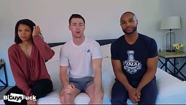 Bisexual ebony couple hooks up with horny fit white guy