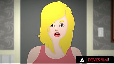 DEVILS FILM - August Skye Catches In-Law Jerking Off And Helps With Big Tits Hardcore Fuck
