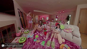 VR Bangers: Two Oiled Brunettes Fuck Hard During a Massage in FFM Threesome