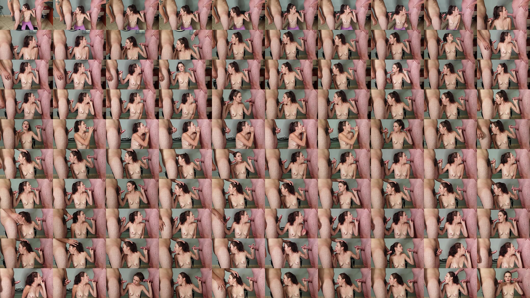 Small titted brunette sucking and jerking off two cocks at once 预览图