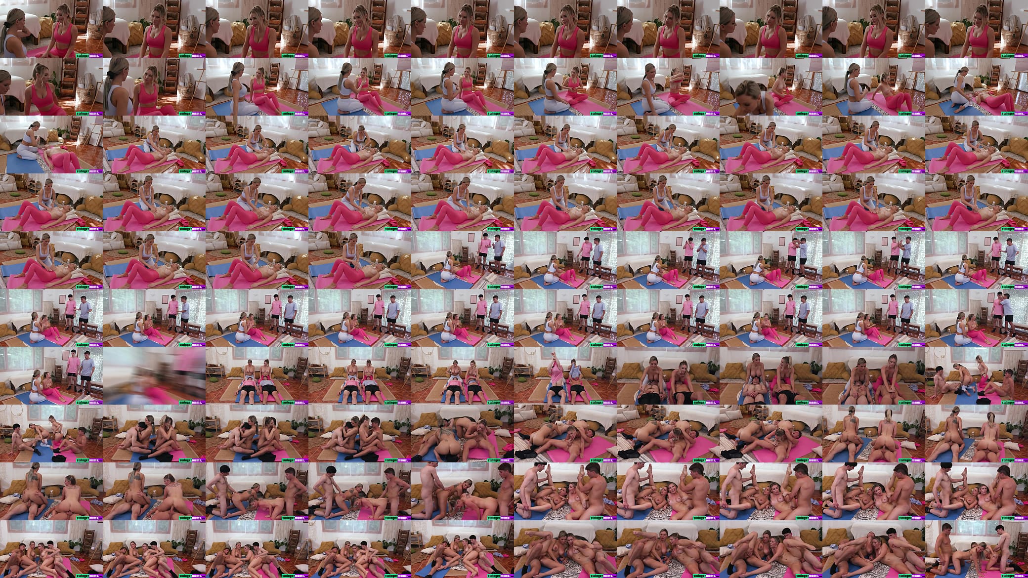 Yoga retreat ends in wild and lustful sex between the busty stepmoms and their horny sons pounding their wet pussies until they swallow cum. 预览图