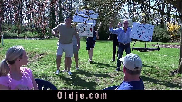 Six mad grandpas gangbang rich young blonde to r.