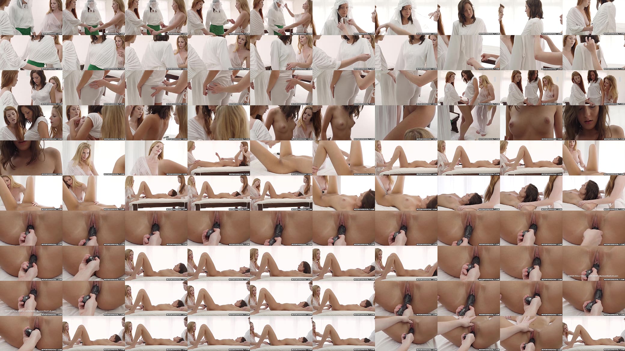 Three beautiful Mormon girls continue the ritual to open the pussy of the new wife of the leader of the Pentecostal Mormon church 预览图