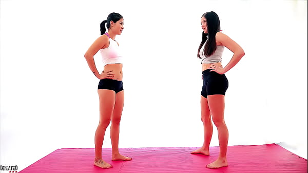 Asian vs Brunette Bikini Catfight Femdom Scissorhold Humiliation