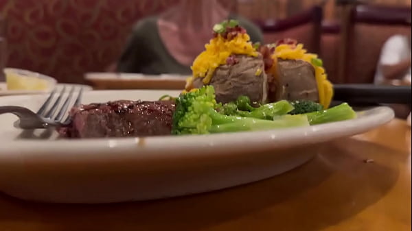 Sharing a steak and loaded baked potato with my photographer - and a little more. 25 sec
