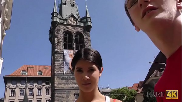 HUNT4K. Slender brunette and her skinny BF need cash for vacation