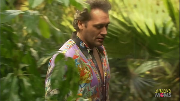 Horny man finds blonde milf playing with her wet pussy in the garden
