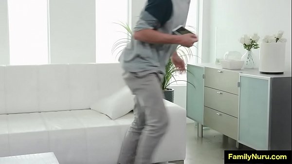 step Mother and son naked oil massage
