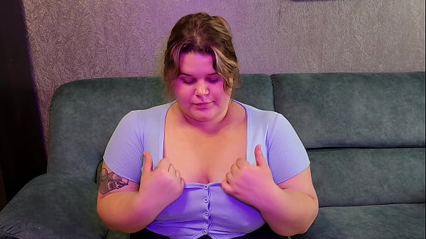 BBW student teases teacher with big boobs and hand motions and rips buttons on her top
