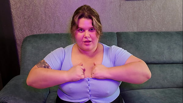 BBW student teases teacher with big boobs and hand motions and rips buttons on her top