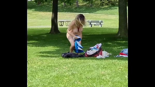 Voyeur Cam. Busty Bombshell Flashing Huge Tits in Public Park