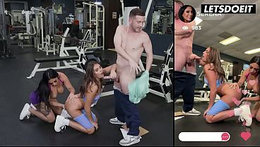 Two Athletic Gym Girls Suck One Cock in a Sloppy Double Blowjob