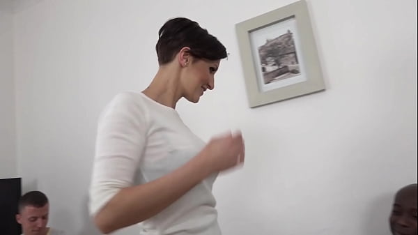Download Video - A short-haired bitch realizes her dirty fantasy as her husband-faggot eats an anal creampie after she was ass fucked by a strange Black man
