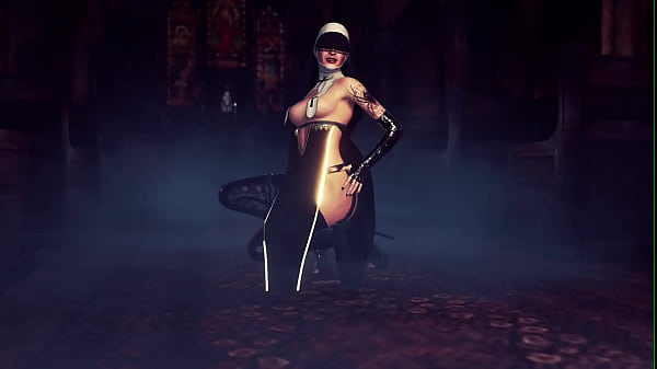Horny gothic nun milf in revealing outfit dances seductively in church