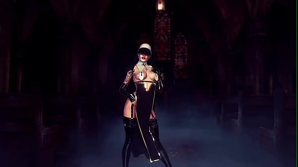 Horny gothic nun milf in revealing outfit dances seductively in church