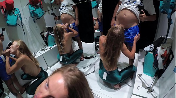 Real casual blowjob of an amateur couple in a fitting room. Sasha Bikeyeva