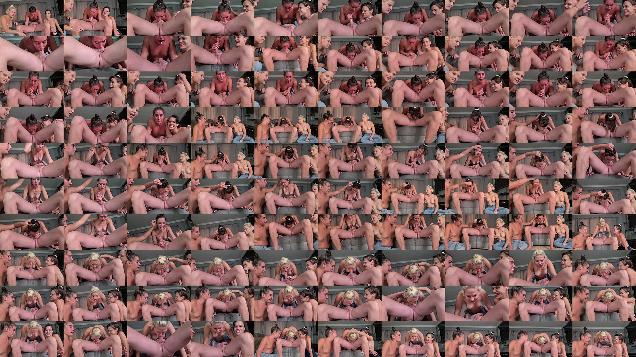 3 worthless topless whores each getting their faces fucked until their makeup and spit starts running 预览图