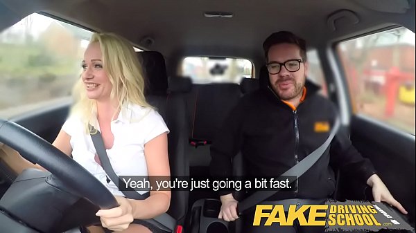 Fake Driving School Instructor has horny car fuck with busty blonde MILF