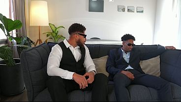 Two black men have sex with their roommate and dress her up as a kitten
