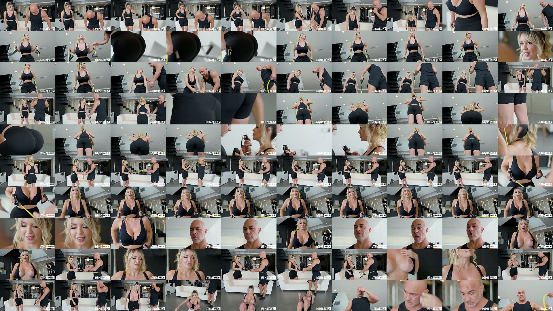 Busty Fitness Babe Does Squats and Stretches for Her Muscular Bald Coach 预览图