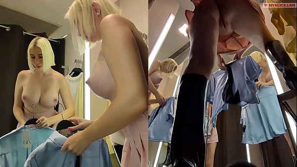 Hidden camera in fitting room. Upskirt View on juicy pussy. Public fetish