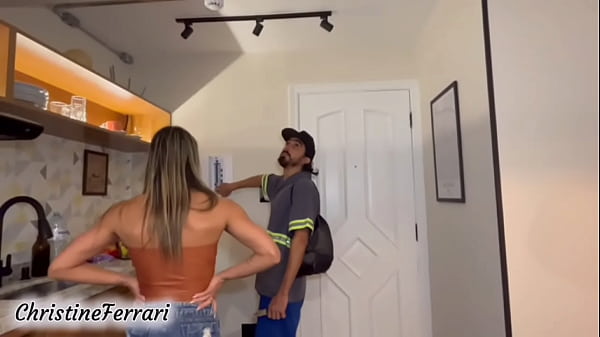 Married hotwife ended up giving it to the well-endowed electrician as payment, and her cuckolded husband watched everything.
