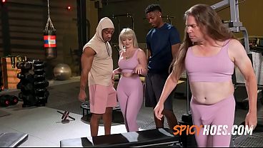 Big Tits MILF Getting Blacked After Workout While Her Husband Jerks His Cock