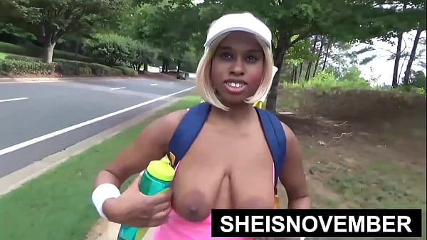 Big Dick Stranger Jizzed On My Black Titties After We Meet Earlier, Sheisnovember Gipping Her Huge Natural Udders and Areolas While Making Eyes Contact While Laying On Her Black With Blonde Hair and Pink Shirt By Msnovember