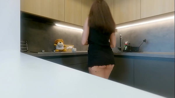 Download Video - Hot Sexy Brunette MILF Housewife at Home no panties in a Cut Miniskirt to flash her meaty juicy wet Pussy and Naked Ass