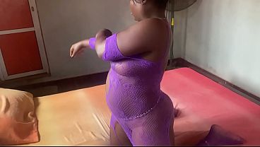 She is putting on sexy purple costume while I came inside
