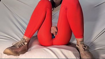 horny wife cumming from wand after yoga