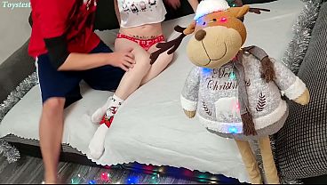 Horny Stepsister Takes DP and ANAL with Big Dick and Thrusting Dildo as a Gift for a New Year