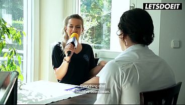 Download Video - Blonde German MILF Interviews Him at the Table&period;&period;&period; Then She Starts Begging for His Cock
